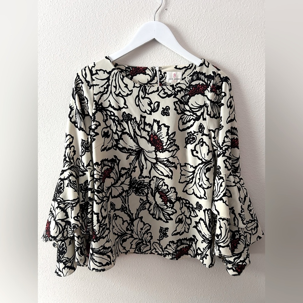Julie Brown Cream and Black Floral Blouse